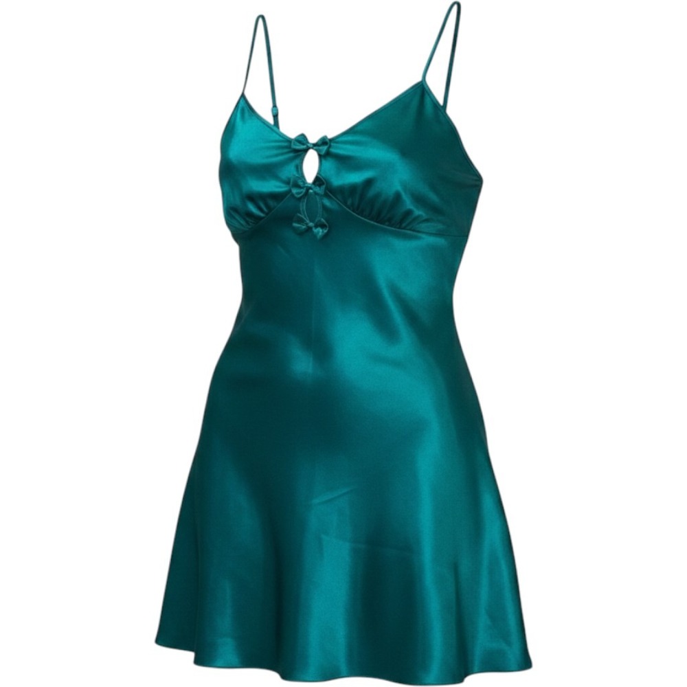 Vintage California Dynasty Slip Dress Womens L Emerald Green Satin Mini Fairy